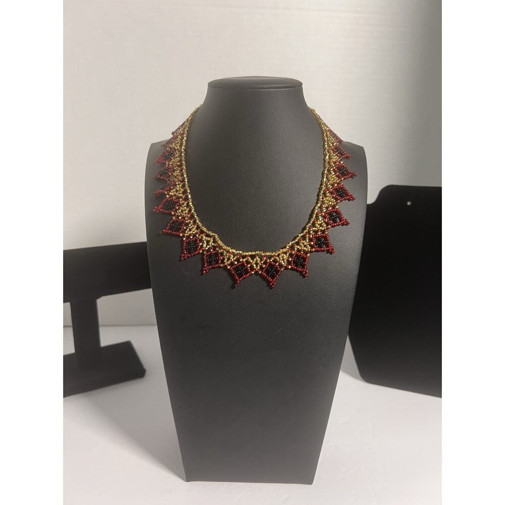 Handmade Intricate Collar Beaded Necklace Ghana African Boho Tribal Jewelry 14”